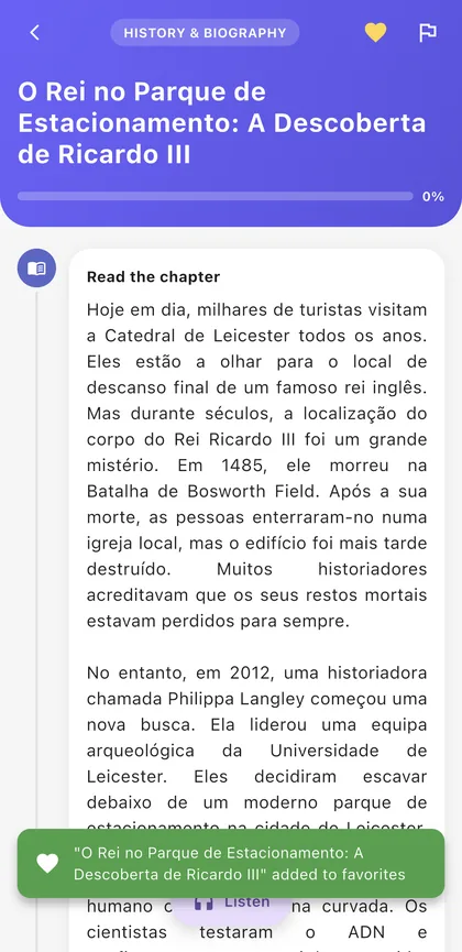 A Portuguese story about the discovery of Richard III, saved to favorites